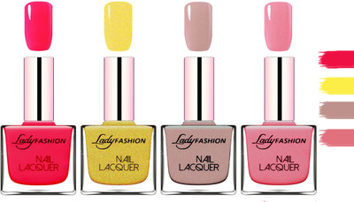 

Lady Fashion Extra Shine Extra Long Stay Chip Resistant Nail Polish Sweet Red,Golden,Silky Purple,Silky Pink(Pack of 4)