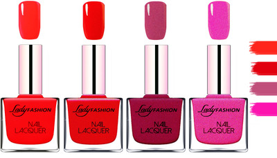 

Lady Fashion Extra Shine Extra Long Stay Chip Resistant Nail Polish Juicy Red,Red,Maroon,Mettalic Pink(Pack of 4)