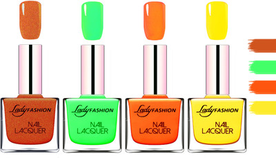 

Lady Fashion Extra Shine Extra Long Stay Chip Resistant Nail Polish Copper,Light Green,Juicy Orange,Yellow(Pack of 4)