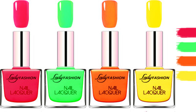 

Lady Fashion Extra Shine Extra Long Stay Chip Resistant Nail Polish Sweet Red,Light Green,Juicy Orange,Yellow(Pack of 4)