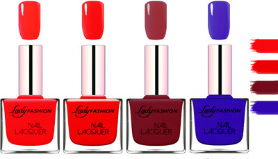 

Lady Fashion Extra Shine Extra Long Stay Chip Resistant Nail Polish Juicy Red,Bright Red,Voilet,Blue(Pack of 4)