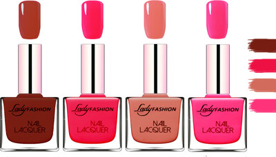 

Lady Fashion Extra Shine Extra Long Stay Chip Resistant Nail Polish Coffee,Baby Pink,Nude,Juicy Red(Pack of 4)