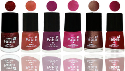 

FABIA 6pcs (6ml each) Glossy Shine Nail Polish Premium Collection for Wedding, Party, Collage Girls 184 Brick Red-Dark Peach-Shock Pink-Pink-Light Coffee-Dark Magenta(Pack of 6)