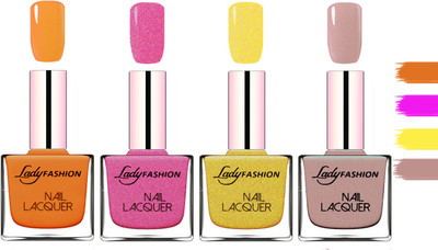 

Lady Fashion Extra Shine Extra Long Stay Chip Resistant Nail Polish Nude,Abricoat Rose,Golden,Silky Purple(Pack of 4)