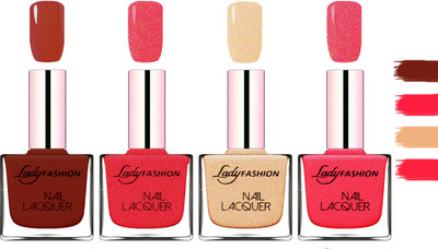 

Lady Fashion Extra Shine Extra Long Stay Chip Resistant Nail Polish Coffee,Pink,Beach Nude,Bright Pink(Pack of 4)