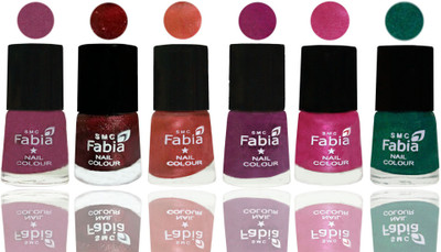 

FABIA 6pcs (6ml each) Glossy Shine Nail Polish Premium Collection for Wedding, Party, Collage Girls 143 Dark Cherry Blossom-Brick Red-Dark Peach-Shock Pink-Pink-Green(Pack of 6)