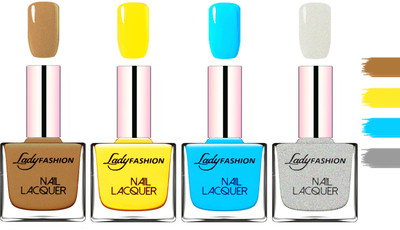Lady Fashion Extra Shine Extra Long Stay Chip Resistant Nail Polish Mettalic Brown,Yellow,Sky Blue,Grey(Pack of 4)