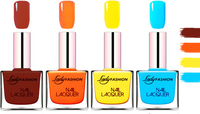 

Lady Fashion Extra Shine Extra Long Stay Chip Resistant Nail Polish Coffee,Juicy Orange,Yellow,Sky Blue(Pack of 4)
