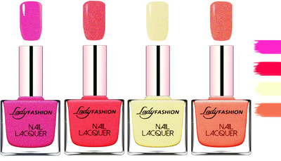 

Lady Fashion Extra Shine Extra Long Stay Chip Resistant Nail Polish Mettalic Pink,Bright Pink,Mettalic Gold,Orange Silk(Pack of 4)