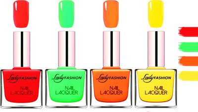 

Lady Fashion Extra Shine Extra Long Stay Chip Resistant Nail Polish Juicy Red,Light Green,Juicy Orange,Yellow(Pack of 4)