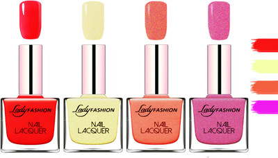 

Lady Fashion Extra Shine Extra Long Stay Chip Resistant Nail Polish Bright Red,Mettalic Gold,Orange Silk,Abricoat Rose(Pack of 4)