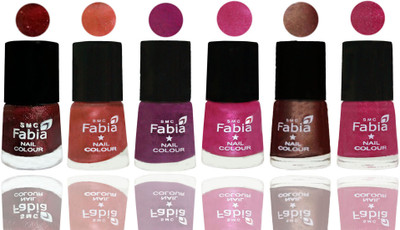 

FABIA 6pcs (6ml each) Glossy Shine Nail Polish Premium Collection for Wedding, Party, Collage Girls 154 Brick Red-Dark Peach-Shock Pink-Pink-Light Coffee-Magenta(Pack of 6)