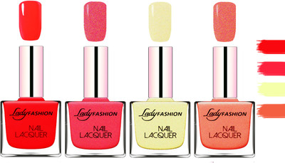 

Lady Fashion Extra Shine Extra Long Stay Chip Resistant Nail Polish Juicy Red,Bright Pink,Mettalic Gold,Orange Silk(Pack of 4)