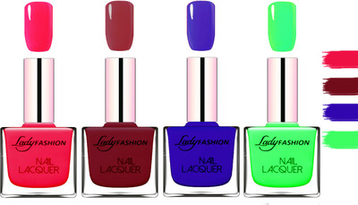 

Lady Fashion Extra Shine Extra Long Stay Chip Resistant Nail Polish Sweet Red,Voilet,Blue,Light Green(Pack of 4)