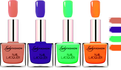 

Lady Fashion Extra Shine Extra Long Stay Chip Resistant Nail Polish Nude,Blue,Light Green,Juicy Orange(Pack of 4)