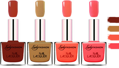 

Lady Fashion Extra Shine Extra Long Stay Chip Resistant Nail Polish Coffee,Copper,Mettalic Pink,Light Orange(Pack of 4)