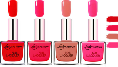 

Lady Fashion Extra Shine Extra Long Stay Chip Resistant Nail Polish Red,Sweet Red,Nude,Pink(Pack of 4)