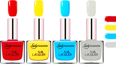

Lady Fashion Extra Shine Extra Long Stay Chip Resistant Nail Polish Red,Yellow,Sky Blue,Grey(Pack of 4)