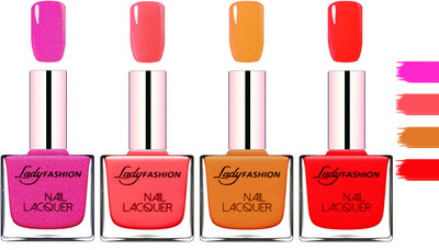 

Lady Fashion Extra Shine Extra Long Stay Chip Resistant Nail Polish Mettalic Pink,Baby Pink,Nude,Juicy Red(Pack of 4)