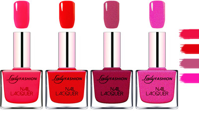 

Lady Fashion Extra Shine Extra Long Stay Chip Resistant Nail Polish Sweet Red,Red,Maroon,Mettalic Pink(Pack of 4)