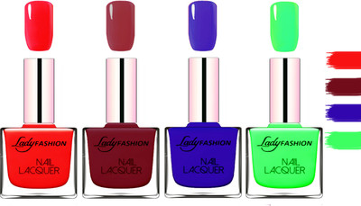 

Lady Fashion Extra Shine Extra Long Stay Chip Resistant Nail Polish Bright Red,Voilet,Blue,Light Green(Pack of 4)