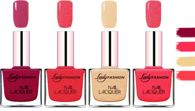 

Lady Fashion Extra Shine Extra Long Stay Chip Resistant Nail Polish Maroon,Pink,Beach Nude,Bright Pink(Pack of 4)