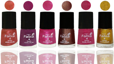 

FABIA 6pcs (6ml each) Glossy Shine Nail Polish Premium Collection for Wedding, Party, Collage Girls 243 Dark Peach-Shock Pink-Pink-Light Coffee-Magenta-Jerry Golden(Pack of 6)