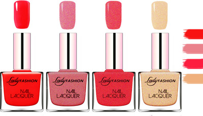 

Lady Fashion Extra Shine Extra Long Stay Chip Resistant Nail Polish Bright Red,Mauve,Pink,Beach Nude(Pack of 4)