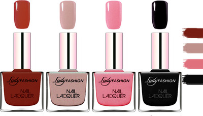 

Lady Fashion Extra Shine Extra Long Stay Chip Resistant Nail Polish Coffee,Silky Purple,Silky Pink,Black(Pack of 4)