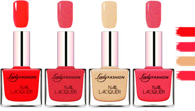 

Lady Fashion Extra Shine Extra Long Stay Chip Resistant Nail Polish Juicy Red,Pink,Beach Nude,Bright Pink(Pack of 4)