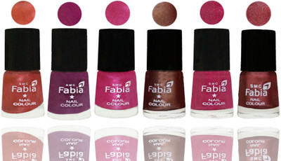 

FABIA 6pcs (6ml each) Glossy Shine Nail Polish Premium Collection for Wedding, Party, Collage Girls 227 Dark Peach-Shock Pink-Pink-Light Coffee-Magenta-Nude Pink(Pack of 6)