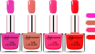 

Lady Fashion Extra Shine Extra Long Stay Chip Resistant Nail Polish Mettalic Pink,Nude,Pink,Bright Red(Pack of 4)