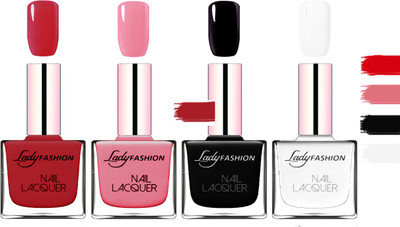 

Lady Fashion Extra Shine Extra Long Stay Chip Resistant Nail Polish Dark Red,Silky Pink,Black,White(Pack of 4)