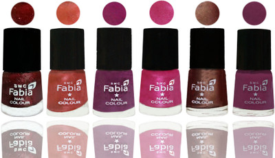 

FABIA 6pcs (6ml each) Glossy Shine Nail Polish Premium Collection for Wedding, Party, Collage Girls 190 Brick Red-Dark Peach-Shock Pink-Pink-Light Coffee-Light purple(Pack of 6)