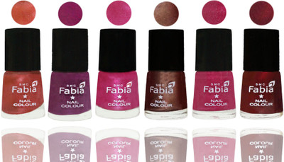 

FABIA 6pcs (6ml each) Glossy Shine Nail Polish Premium Collection for Wedding, Party, Collage Girls 222 Dark Peach-Shock Pink-Pink-Light Coffee-Magenta-Maroon(Pack of 6)