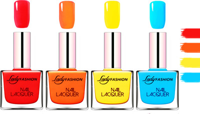 

Lady Fashion Extra Shine Extra Long Stay Chip Resistant Nail Polish Bright Red,Juicy Orange,Yellow,Sky Blue(Pack of 4)