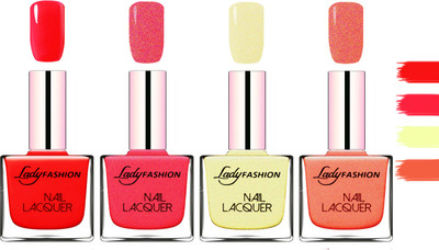 

Lady Fashion Extra Shine Extra Long Stay Chip Resistant Nail Polish Bright Red,Bright Pink,Mettalic Gold,Orange Silk(Pack of 4)