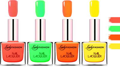 

Lady Fashion Extra Shine Extra Long Stay Chip Resistant Nail Polish Light Orange,Light Green,Juicy Orange,Yellow(Pack of 4)