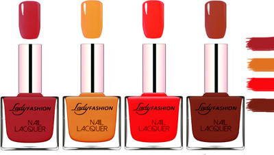

Lady Fashion Extra Shine Extra Long Stay Chip Resistant Nail Polish Dark Red,Nude,Juicy Red,Coffee(Pack of 4)