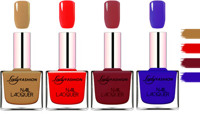 

Lady Fashion Extra Shine Extra Long Stay Chip Resistant Nail Polish Mettalic Brown,Bright Red,Voilet,Blue(Pack of 4)
