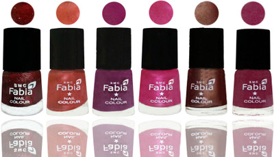 

FABIA 6pcs (6ml each) Glossy Shine Nail Polish Premium Collection for Wedding, Party, Collage Girls 185 Brick Red-Dark Peach-Shock Pink-Pink-Light Coffee-Rose Pink(Pack of 6)