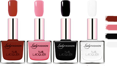 

Lady Fashion Extra Shine Extra Long Stay Chip Resistant Nail Polish Coffee,Silky Pink,Black,White(Pack of 4)