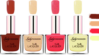 

Lady Fashion Extra Shine Extra Long Stay Chip Resistant Nail Polish Coffee,Beach Nude,Bright Pink,Mettalic Gold(Pack of 4)