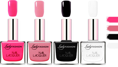 

Lady Fashion Extra Shine Extra Long Stay Chip Resistant Nail Polish Pink,Silky Pink,Black,White(Pack of 4)