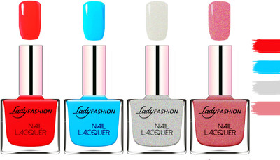 

Lady Fashion Extra Shine Extra Long Stay Chip Resistant Nail Polish Juicy Red,Sky Blue,Grey,Mauve(Pack of 4)