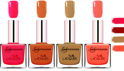 

Lady Fashion Extra Shine Extra Long Stay Chip Resistant Nail Polish Sweet Red,Copper,Mettalic Brown,Light Orange(Pack of 4)