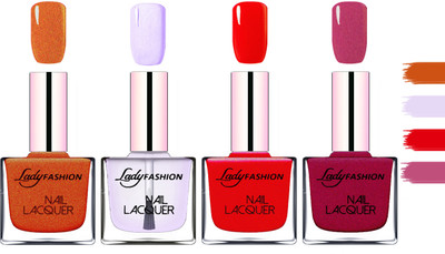 

Lady Fashion Extra Shine Extra Long Stay Chip Resistant Nail Polish Copper,Top Coat,Red,Maroon(Pack of 4)