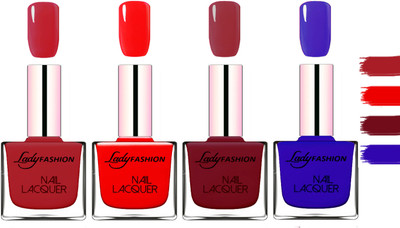 

Lady Fashion Extra Shine Extra Long Stay Chip Resistant Nail Polish Dark Red,Bright Red,Voilet,Blue(Pack of 4)
