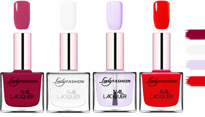

Lady Fashion Extra Shine Extra Long Stay Chip Resistant Nail Polish Maroon,White,Top Coat,Red(Pack of 4)