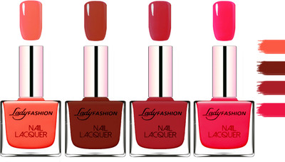 Lady Fashion Extra Shine Extra Long Stay Chip Resistant Nail Polish Light Orange,Coffee,Dark Red,Sweet Red(Pack of 4)